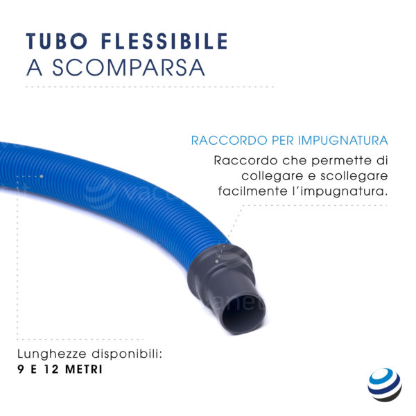 Dettaglio del raccordo che permette di collegare e scollegare facilmente l'impugnatura del tubo flessibile.